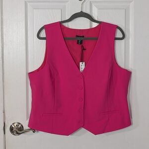 NWT Nicole Miller Bright Pink Button Up Sleeveless V-Neck Vest Top Size XL